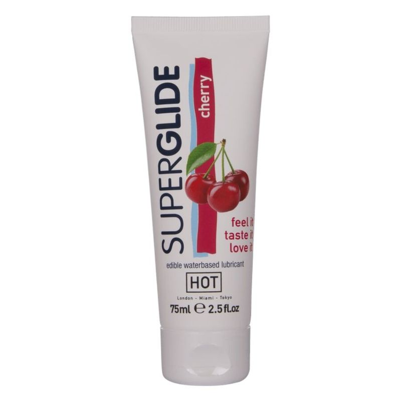 HOT - SUPERGLIDE LUBRIFICANTE COMMESTIBILI A BASE D'ACQUA CILIEGIA 75 ML HOT - SUPERGLIDE EDIBLE LUBRICANT WATERBASED CHERRY 75 ML