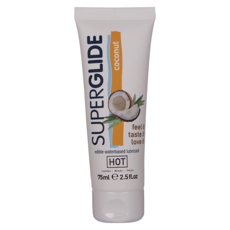 HOT - SUPERGLIDE LUBRIFICANTE COMMESTIBILI A BASE D'ACQUA DI COCCO 75 ML HOT - SUPERGLIDE EDIBLE LUBRICANT WATERBASED COCONUT 75 ML