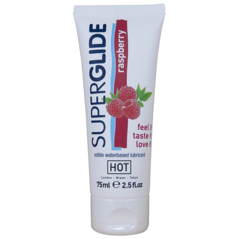 HOT - SUPERGLIDE LUBRIFICANTE COMMESTIBILI A BASE D'ACQUA LAMPONE 75 ML HOT - SUPERGLIDE EDIBLE LUBRICANT WATERBASED RASPBERRY 75 ML