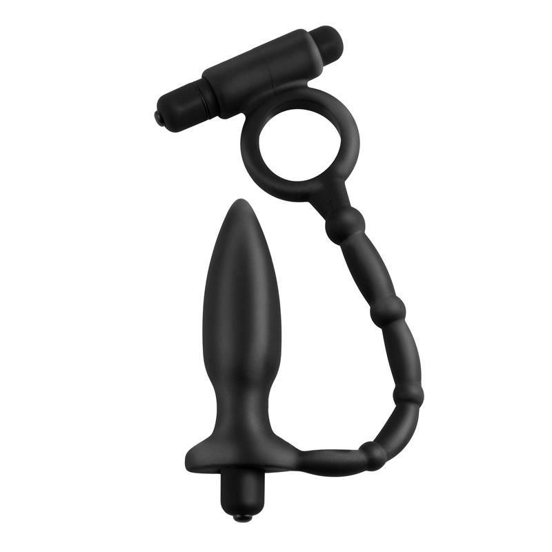 Anal Plug with Chain and Vibration Ass-Kicker Black Anal Plug with Chain and Vibration Ass-Kicker Black
