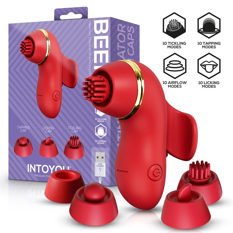 Beeny Stimulator with 4 Caps, Suction, Tapping, Tickling and Licking Beeny Stimulator with 4 Caps, Suction, Tapping, Tickling and Licking