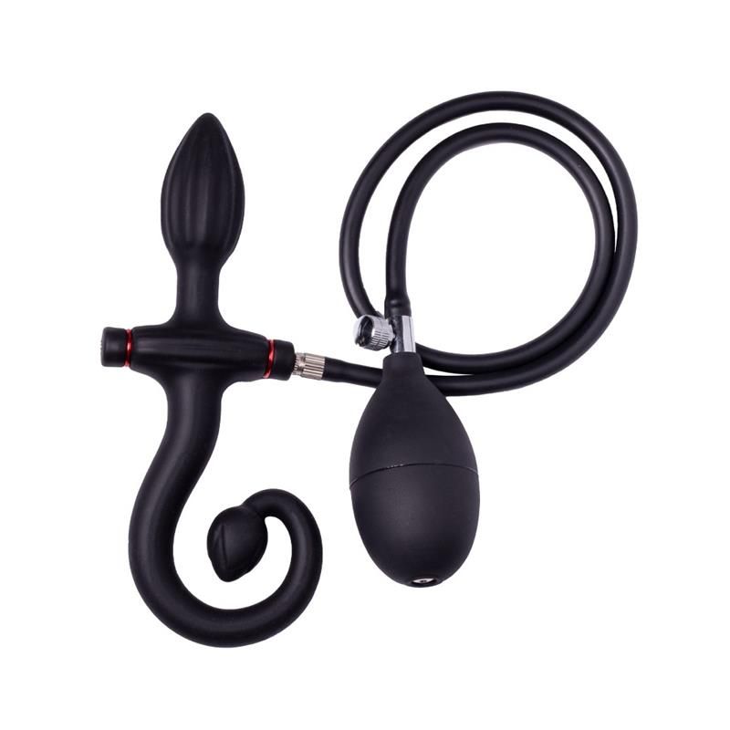 Inflatable Anal Plug with Handle and Pump Black Inflatable Anal Plug with Handle and Pump Black