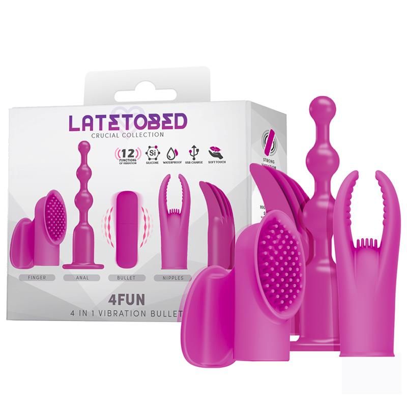 4Fun Vibrating Bullet and 4 Sleeves USB Waterproof Silicone 4Fun Vibrating Bullet and 4 Sleeves USB Waterproof Silicone