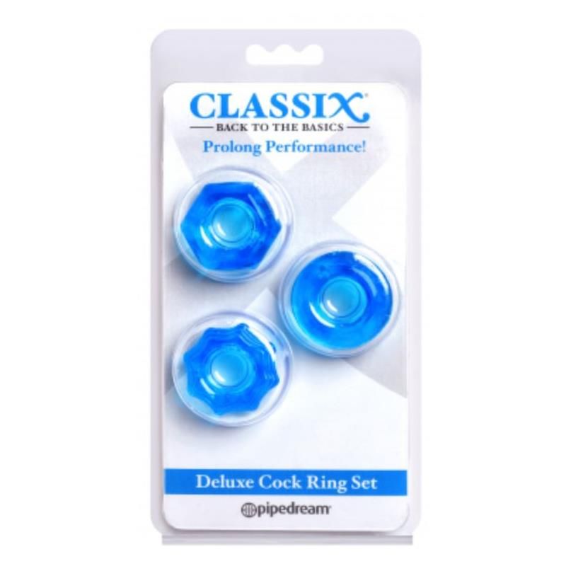 Deluxe Cock Ring Set of 3 Blue Deluxe Cock Ring Set of 3 Blue