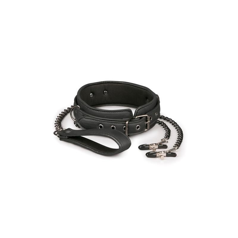 Leather Collar With Nipple Chains Leather Collar With Nipple Chains