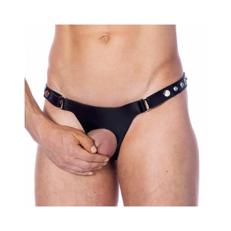 Leather G-String Adjustable with Oppening Leather G-String Adjustable with Oppening