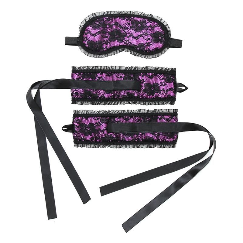 Bondage Satin Look Handcuffs with Mask Purple Bondage Satin Look Handcuffs with Mask Purple