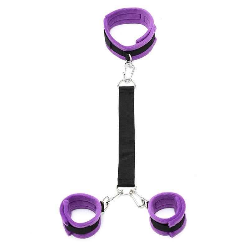 Handcuffs to Collar with Leash Adjustable Purple Handcuffs to Collar with Leash Adjustable Purple