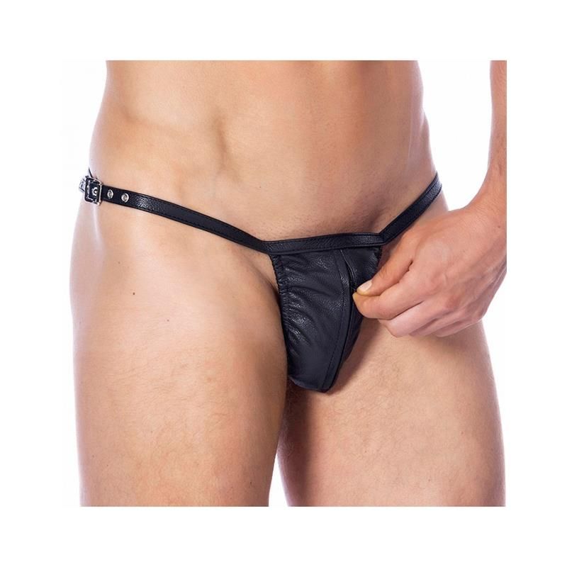 Leather Adjustable G-string with Zipper One Size Leather Adjustable G-string with Zipper One Size