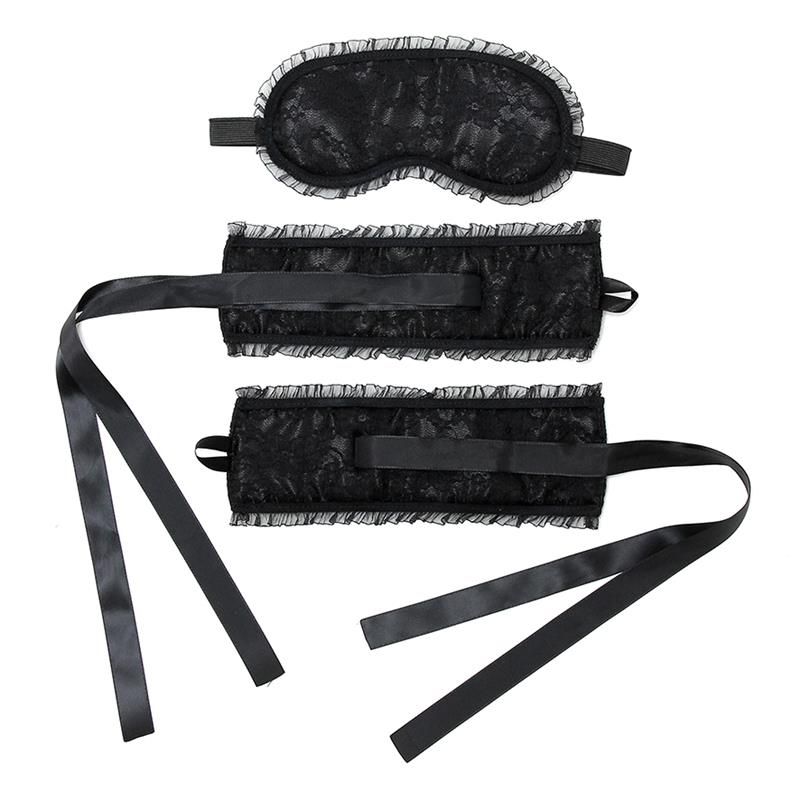 Bondage Satin Look Handcuffs with Mask Black Bondage Satin Look Handcuffs with Mask Black