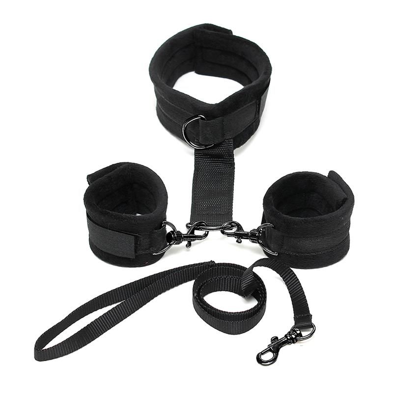 Handcuffs to Collar with Leash Adjustable Black Handcuffs to Collar with Leash Adjustable Black