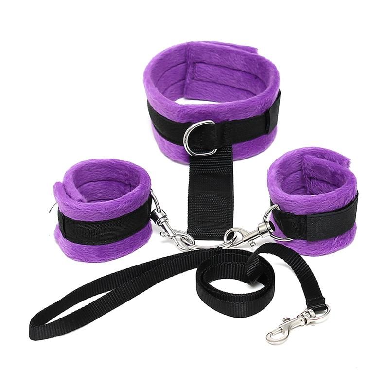 Handcuffs to Collar with Leash Adjustable and Detachable Purple Handcuffs to Collar with Leash Adjustable and Detachable Purple