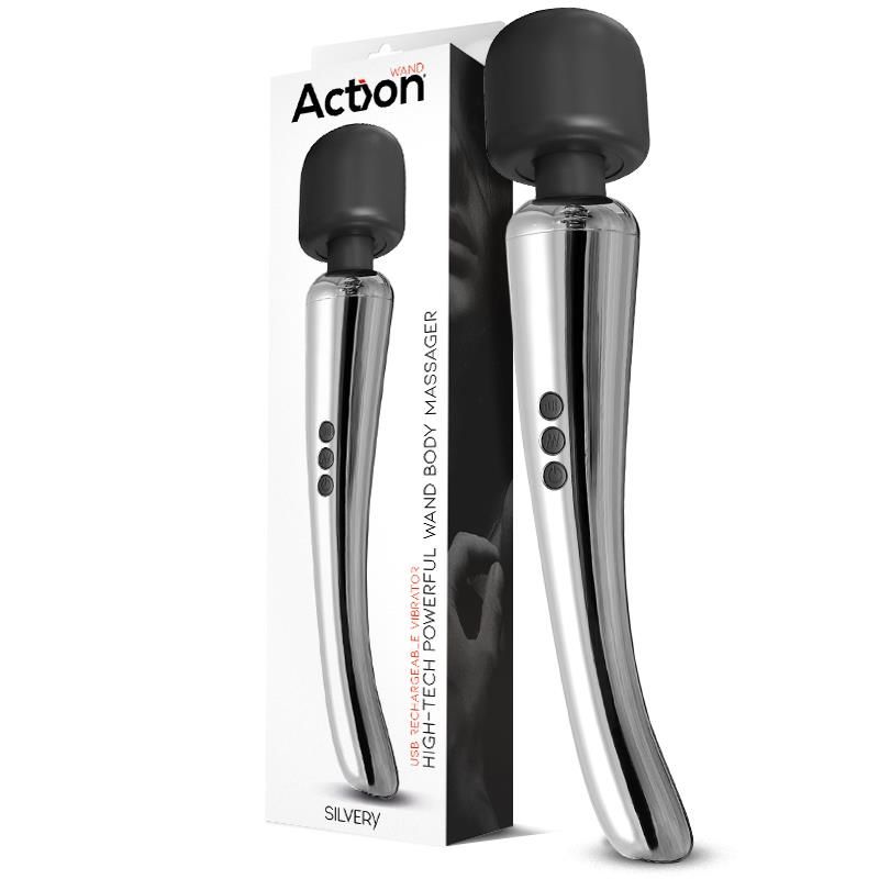 Silvery High-Tech Wand Super Powerful Wireless USB Chrome Silicone Silvery High-Tech Wand Super Powerful Wireless USB Chrome Silicone