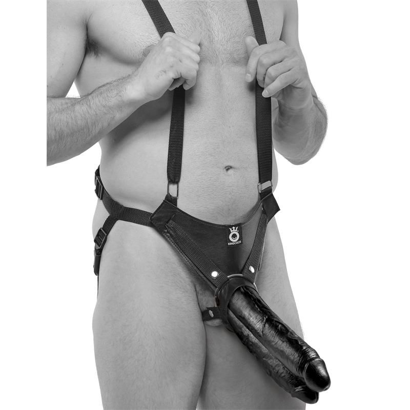 Two Cocks One Hole Hollow Strap-on Suspender 11 - Black Two Cocks One Hole Hollow Strap-on Suspender 11 - Black