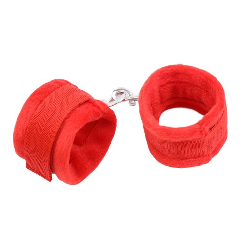 Handcuffs with Velcro with Long Fur Red Handcuffs with Velcro with Long Fur Red