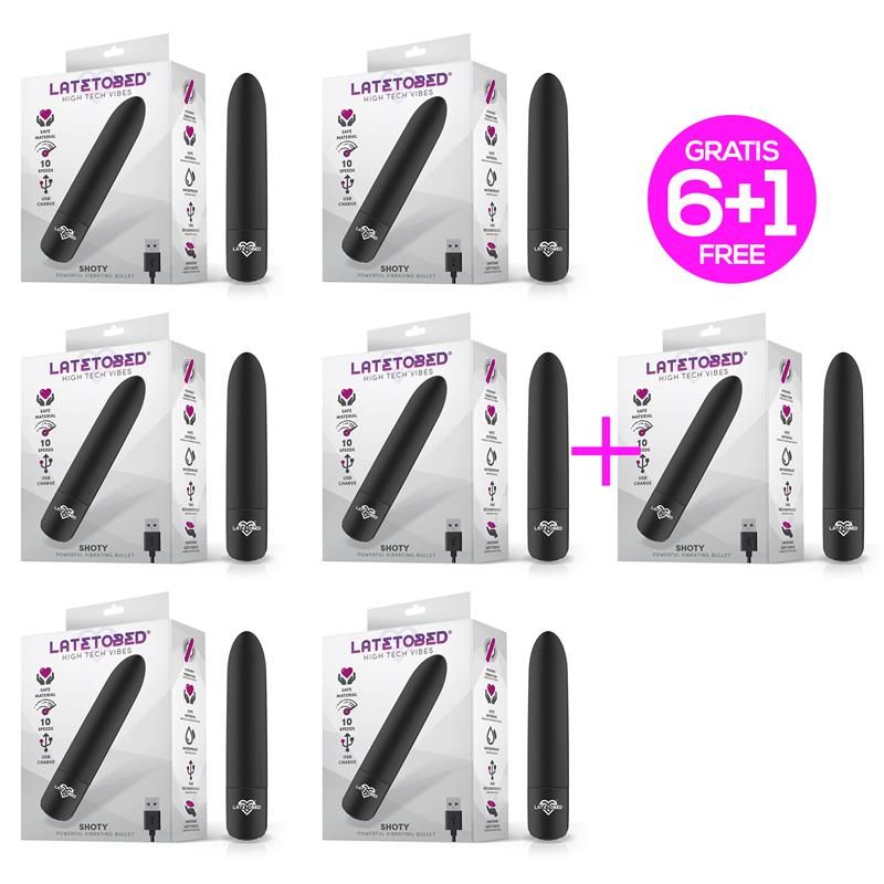 Pack 6 +1 Shoty Vibrating Bullet USB 10 Speeds Powerful Motor Black Pack 6 +1 Shoty Vibrating Bullet USB 10 Speeds Powerful Motor Black