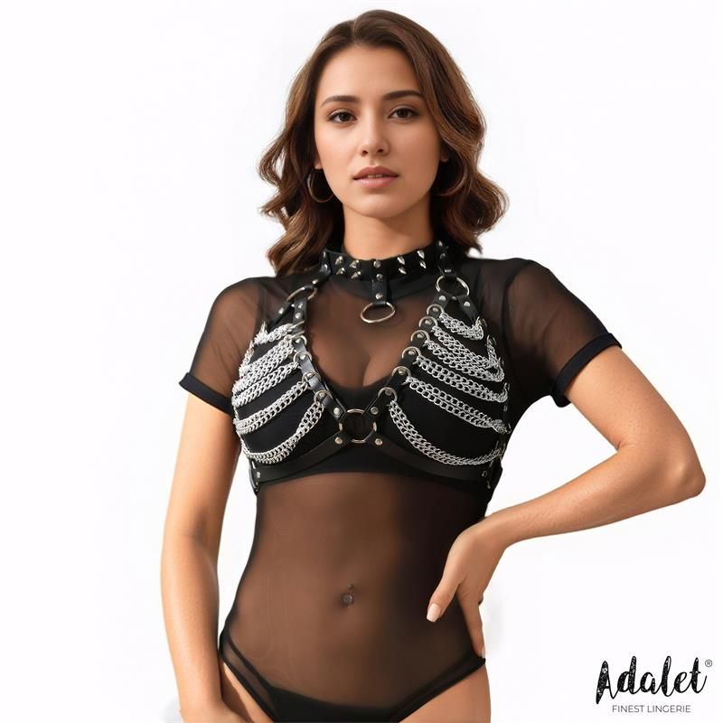 Zaira Vegan Leather Bra with Chain One size Zaira Vegan Leather Bra with Chain One size