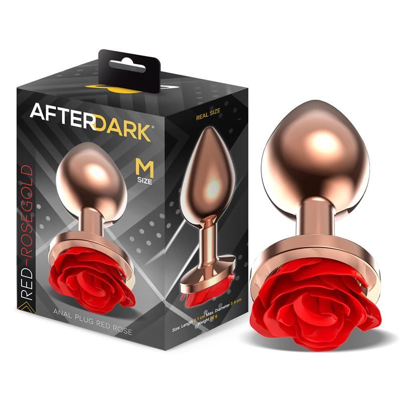 Rose Gold Anal Plug with Red Rose Base Size M Rose Gold Anal Plug with Red Rose Base Size M