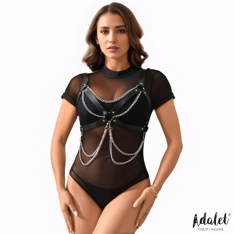 Noelle Vegan Leather Chest Harness with Chain One size Noelle Vegan Leather Chest Harness with Chain One size