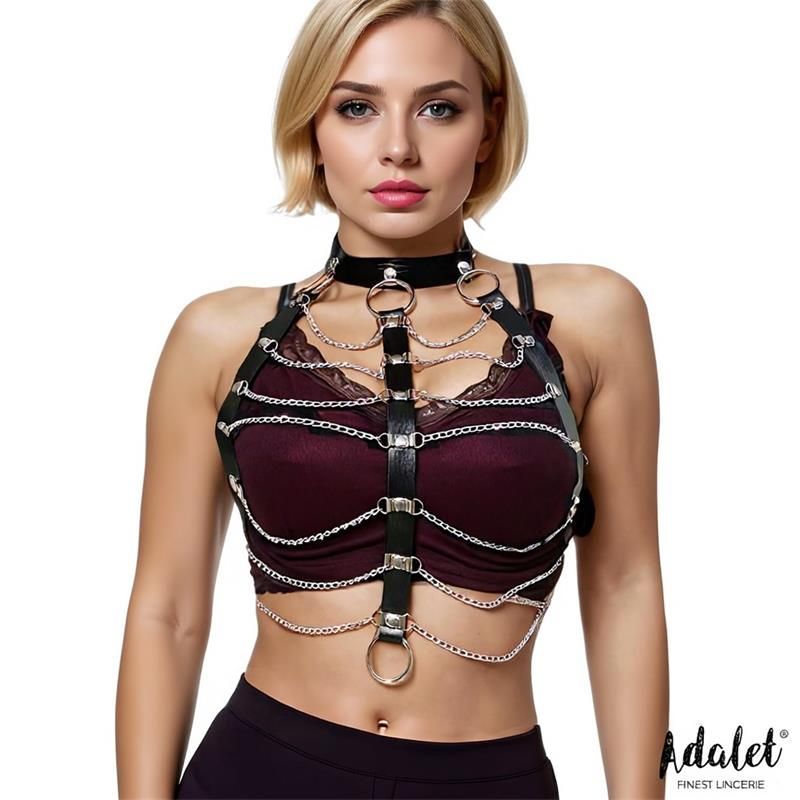 Hilda Vegan Leather Chest Harness with Chain One size Hilda Vegan Leather Chest Harness with Chain One size
