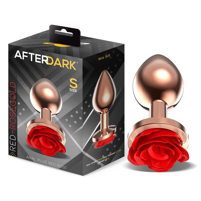 Rose Gold Anal Plug with Red Rose Base Size S Rose Gold Anal Plug with Red Rose Base Size S