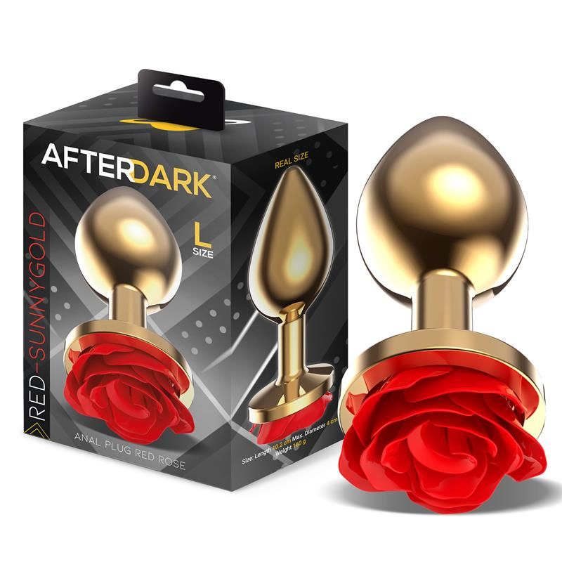 Golden Metal Anal Plug with Red Rose Base Size L Golden Metal Anal Plug with Red Rose Base Size L