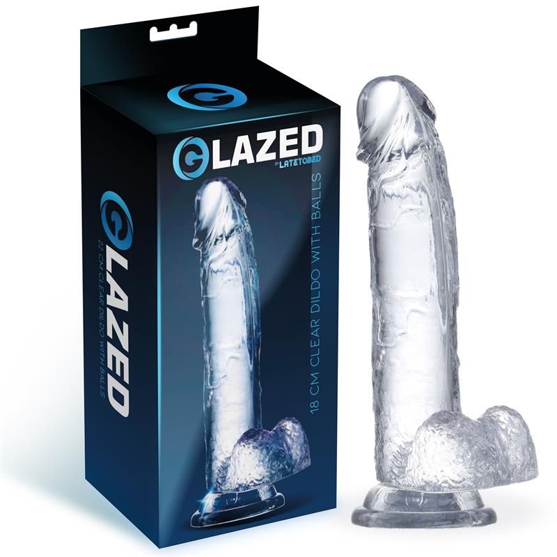 Realistic Dildo with Testicles Crystal Material 18 cm Realistic Dildo with Testicles Crystal Material 18 cm