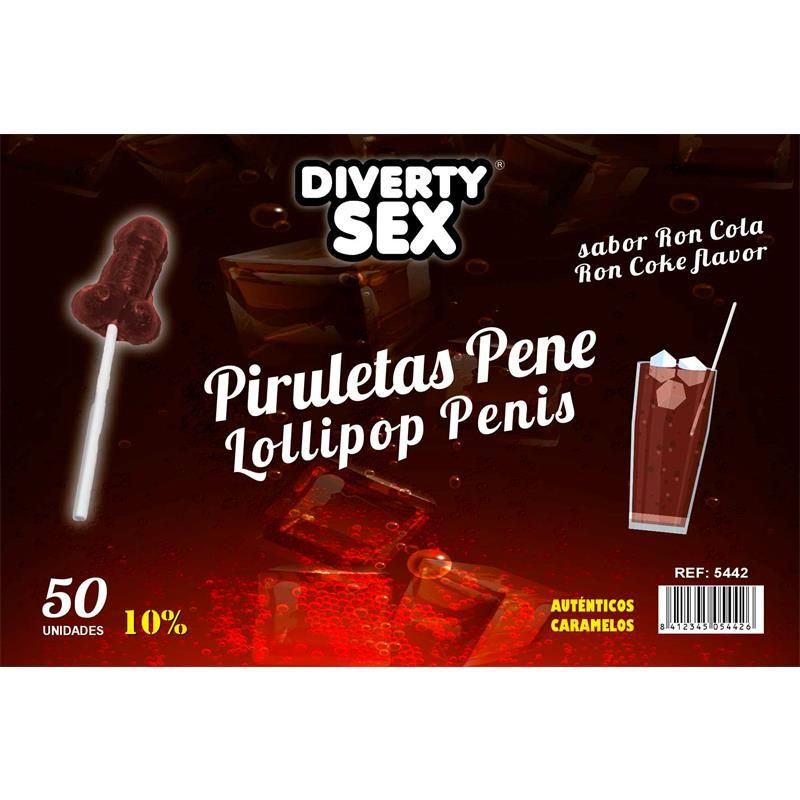 50 penis-shaped lollipops ron-cola flavor 10% alcohol 50 penis-shaped lollipops ron-cola flavor 10% alcohol