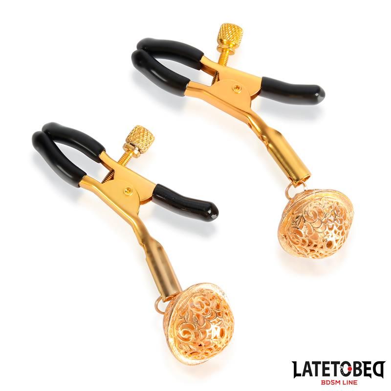 Nipple Clamps with Bell Black and Gold Nipple Clamps with Bell Black and Gold