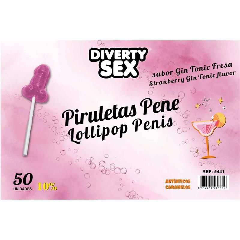 50 penis-shaped lollipops gin tonic-strawberry flavor 10% alcohol 50 penis-shaped lollipops gin tonic-strawberry flavor 10% alcohol