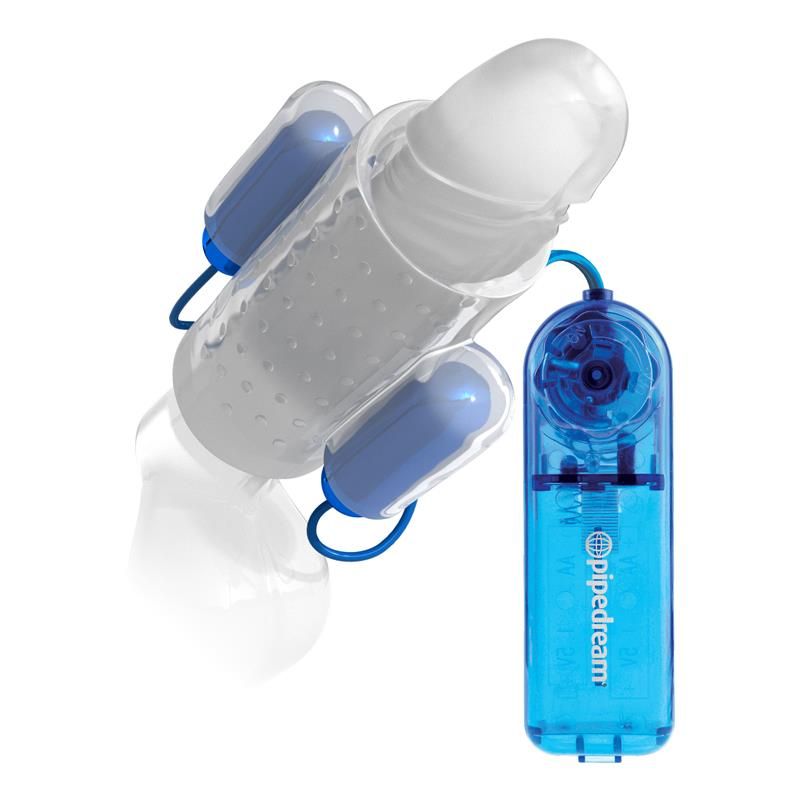 Dual Vibrating Penis Sleeve Blue and Clear Dual Vibrating Penis Sleeve Blue and Clear