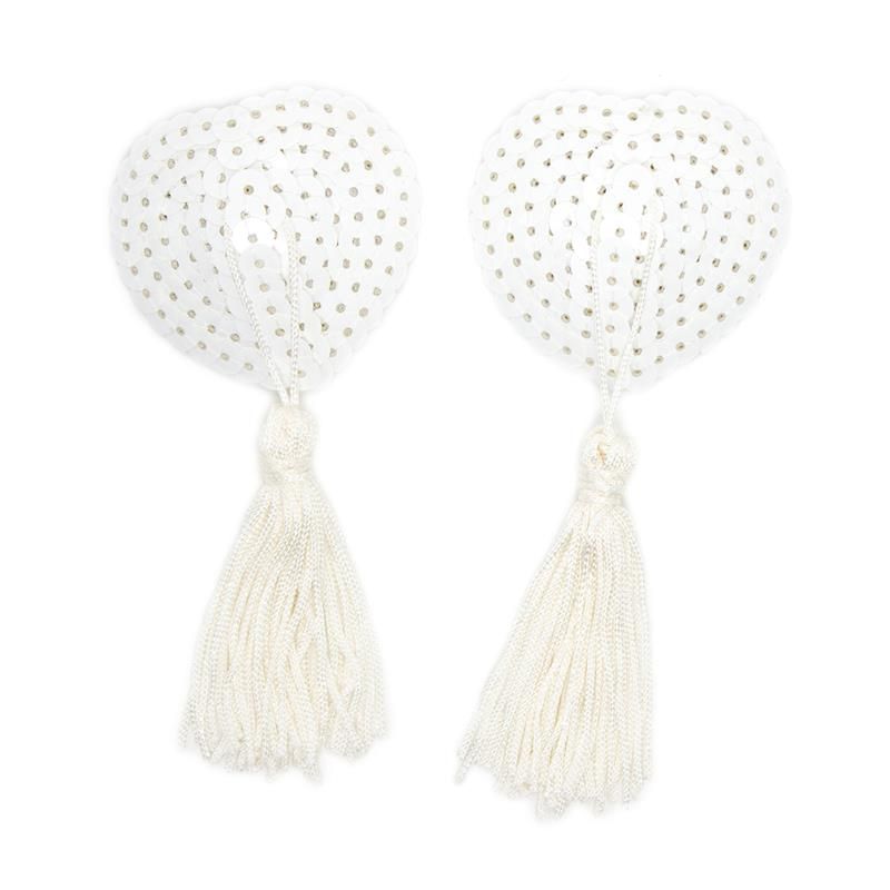 Sequin Nipple Cover with Tassel White Sequin Nipple Cover with Tassel White