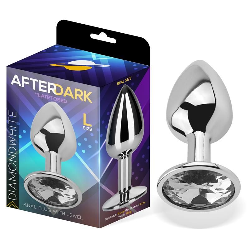 Butt Plug with Jewel White Diamond White Size L Aluminium Butt Plug with Jewel White Diamond White Size L Aluminium