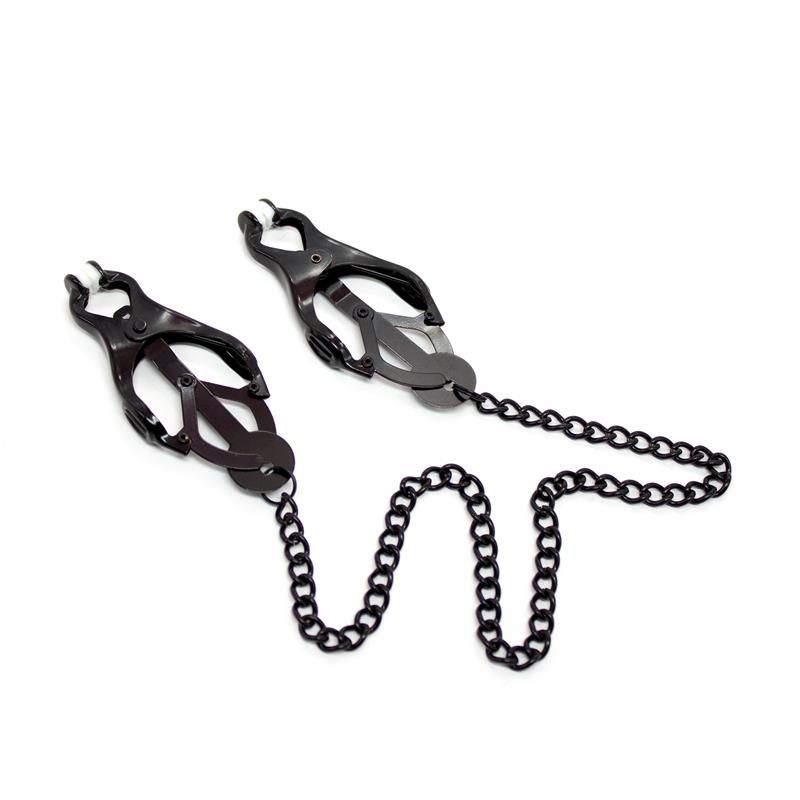 Japanese Nipple Clamps with Chain Black Japanese Nipple Clamps with Chain Black