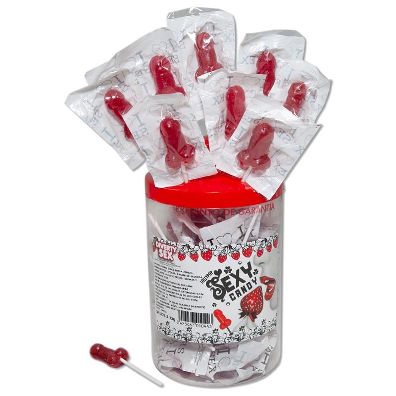 Display with 50 Penis Lollipops Strawberry with Cherry Flavor Display with 50 Penis Lollipops Strawberry with Cherry Flavor