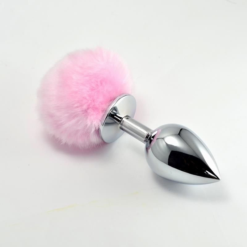 Metal Butt Plug with Pink Pompon Size S Metal Butt Plug with Pink Pompon Size S