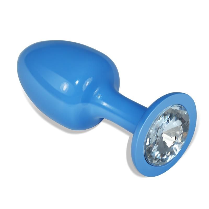 Metal Butt Plug Blue Rosebud with Clear Jewel Metal Butt Plug Blue Rosebud with Clear Jewel