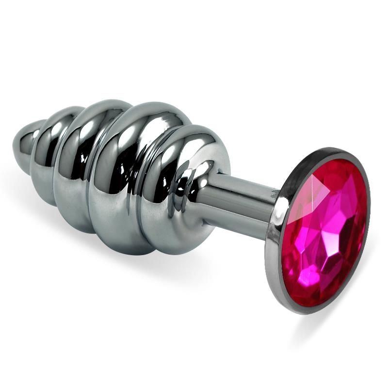 Spiral Butt Plug Rosebud with Fuchsia Jewel Spiral Butt Plug Rosebud with Fuchsia Jewel