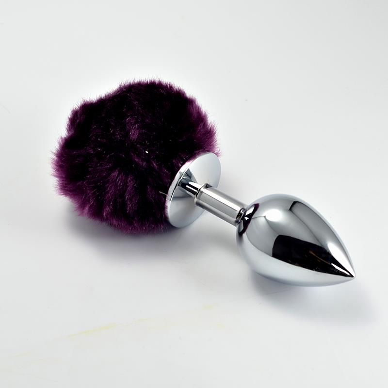 Metal Butt Plug with Purple Pompon Size S Metal Butt Plug with Purple Pompon Size S