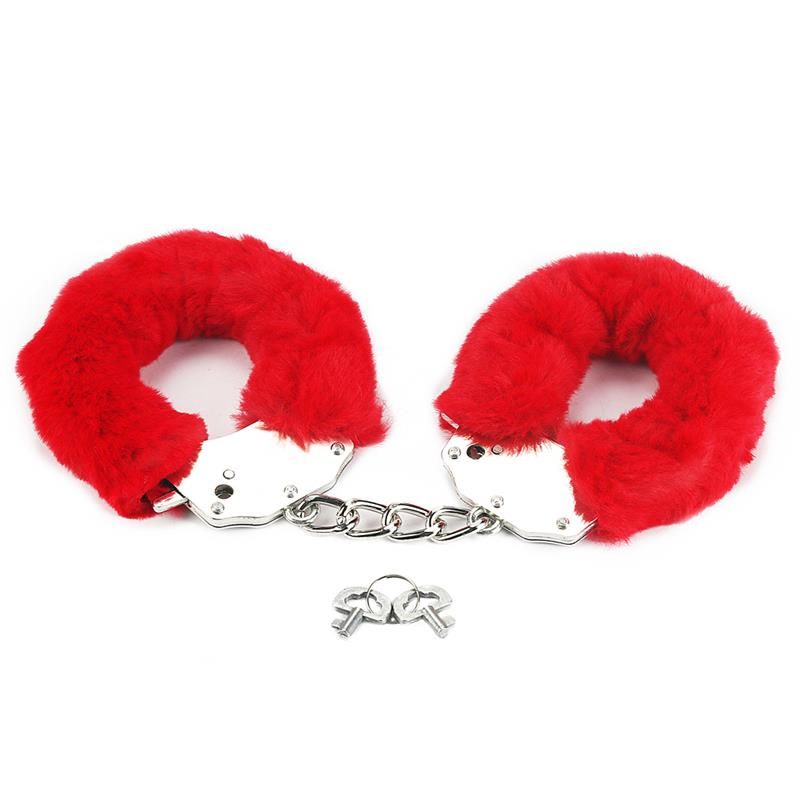 Furry Metal Handcuffs Red Furry Metal Handcuffs Red