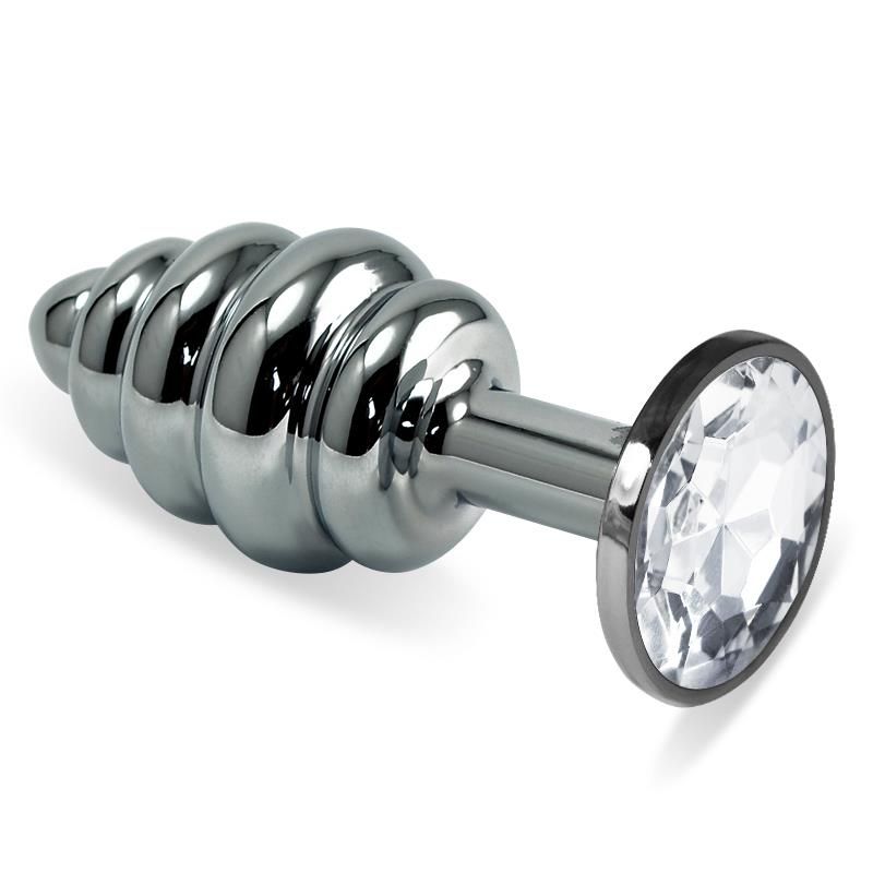 Spiral Butt Plug Rosebud with Clear Jewel Spiral Butt Plug Rosebud with Clear Jewel