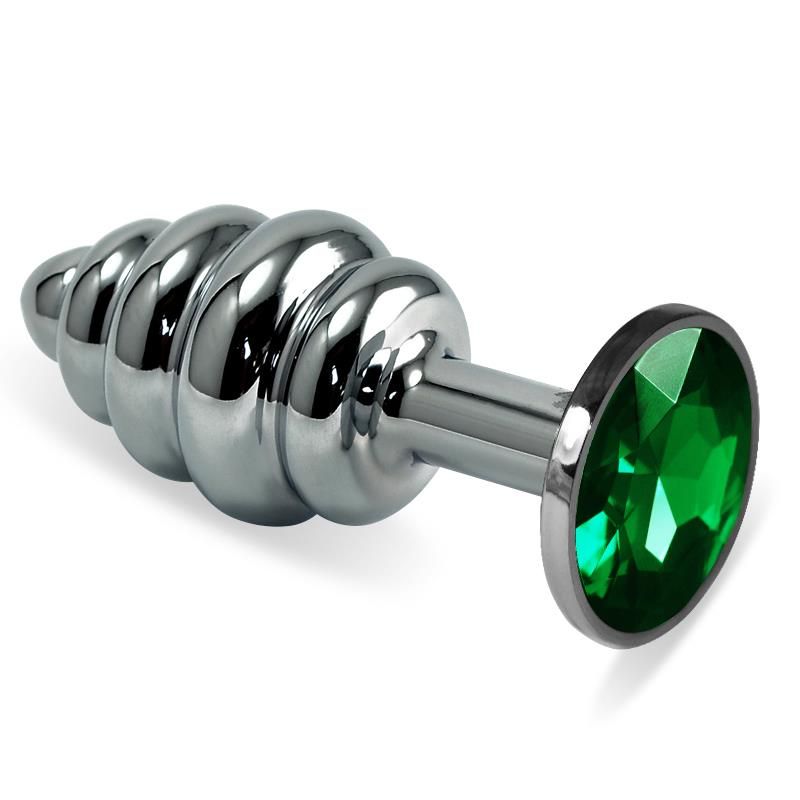Spiral Butt Plug Rosebud with Green Jewel Spiral Butt Plug Rosebud with Green Jewel