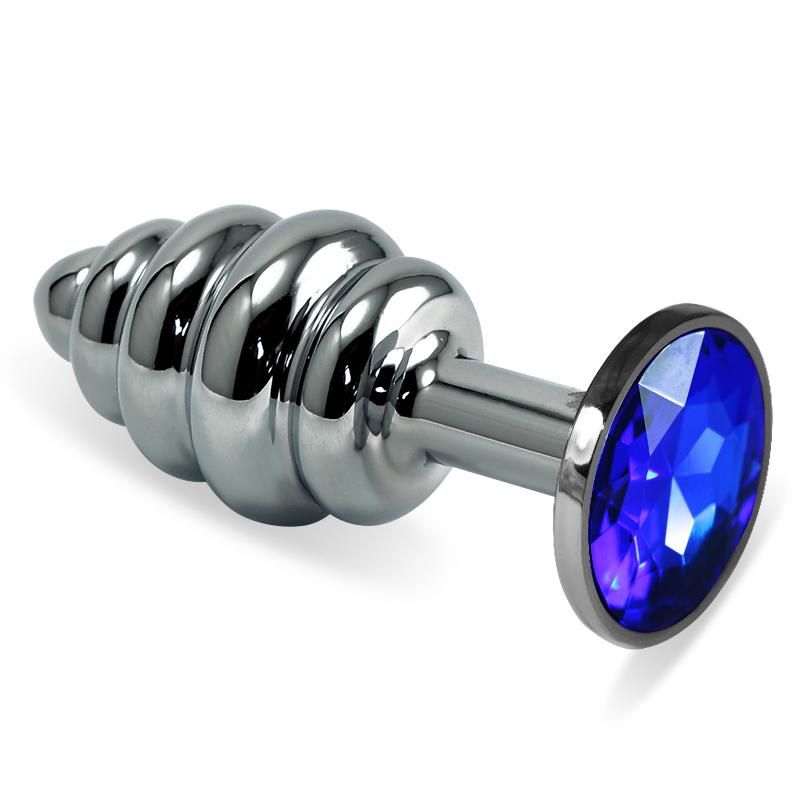 Spiral Butt Plug Rosebud with Darkblue Jewel Spiral Butt Plug Rosebud with Darkblue Jewel