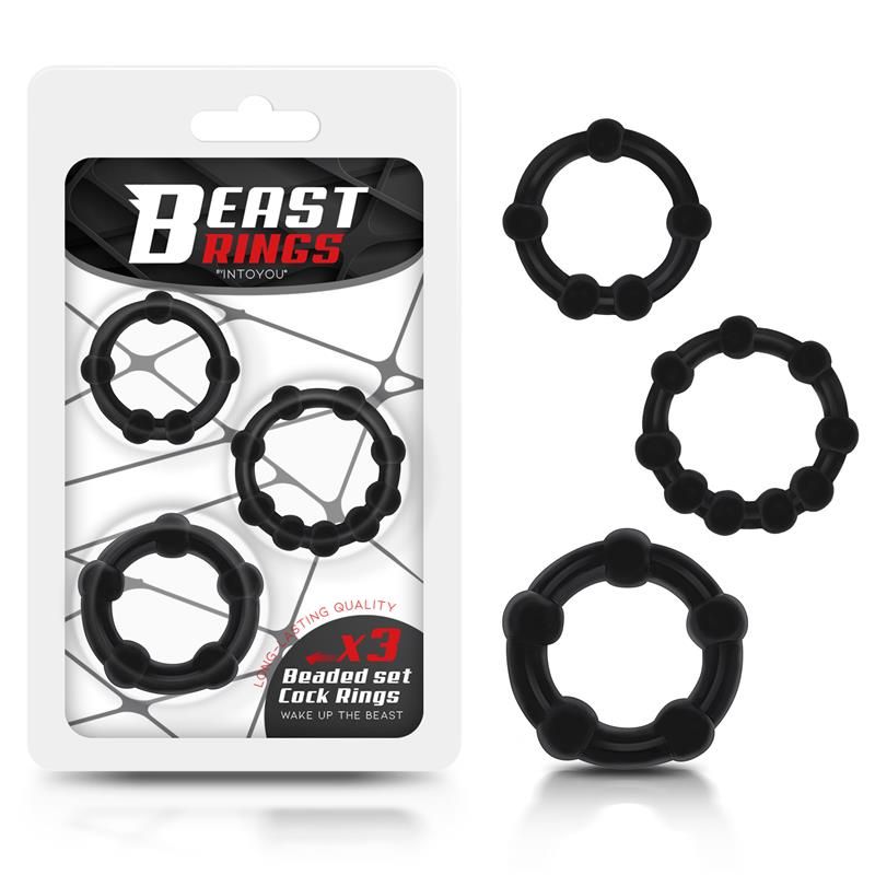 Set of 3 Cock Ring Beaded Flexible Black Set of 3 Cock Ring Beaded Flexible Black