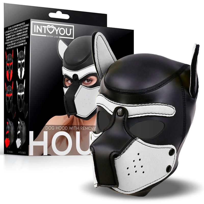 Hound Neoprene Dog Hood with Removable Muzzle White/Black One Size Hound Neoprene Dog Hood with Removable Muzzle White/Black One Size