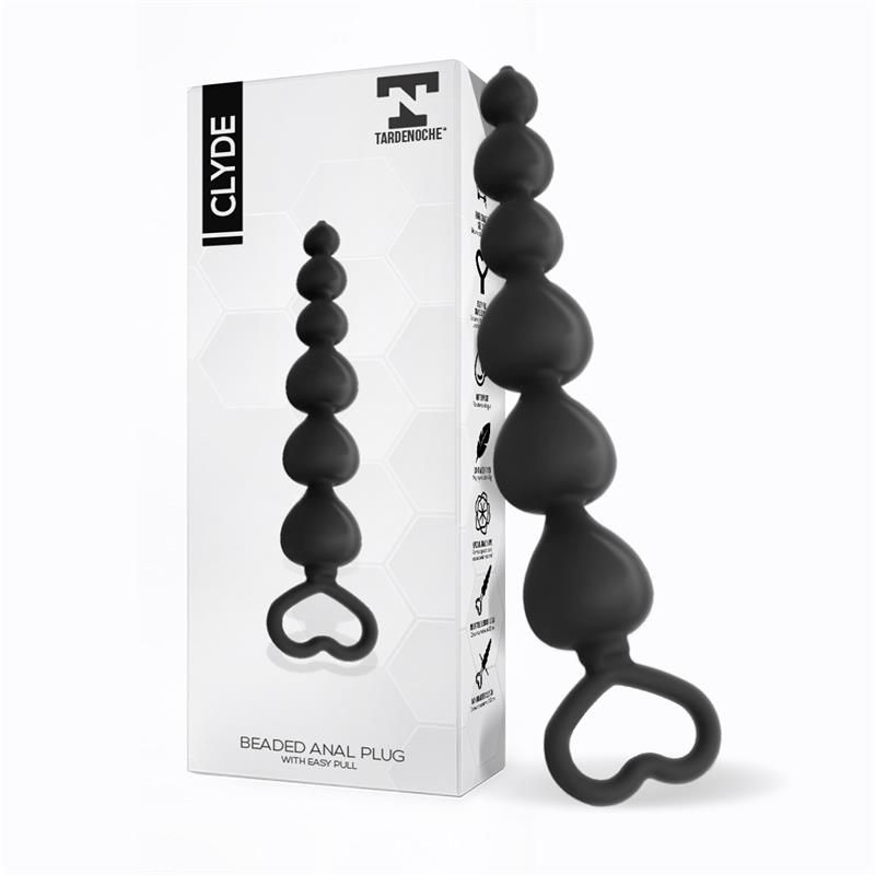 Clyde Beaded Butt Plug with Easy Pull Ring Silicone Black Clyde Beaded Butt Plug with Easy Pull Ring Silicone Black