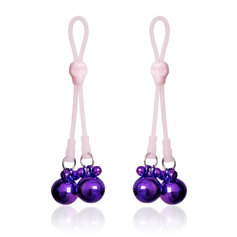 Nipple Clamps Skulls and Ring Bells Silicone and Metal Pink/Purple Nipple Clamps Skulls and Ring Bells Silicone and Metal Pink/Purple