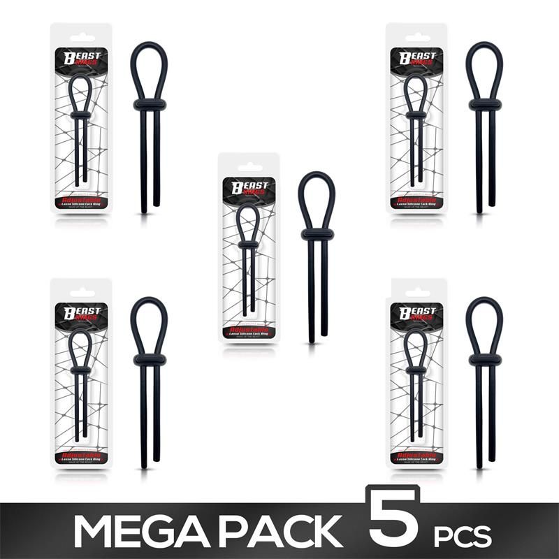 Pack of 5 Adjustable Lasso Penis Ring Solid Silicone Black Pack of 5 Adjustable Lasso Penis Ring Solid Silicone Black