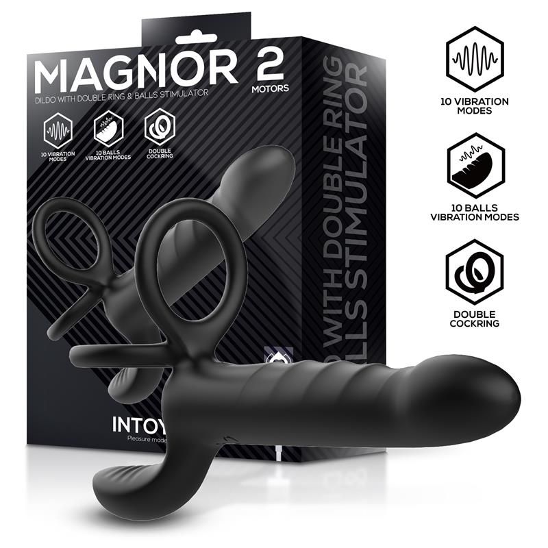 Magnor Dildo with Double Ring and Balls Stimulator Magnor Dildo with Double Ring and Balls Stimulator
