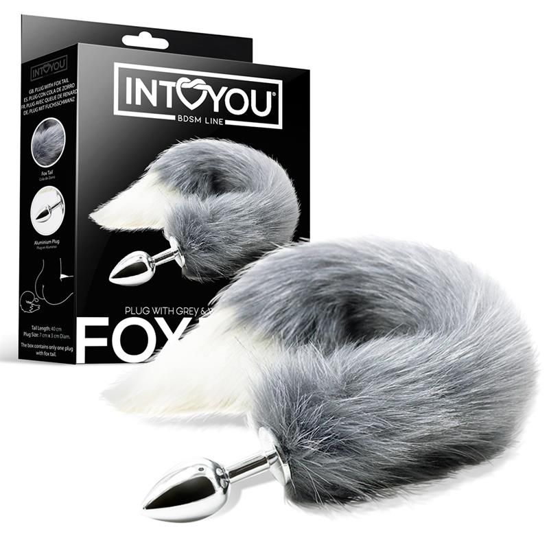Anal Plug with Grey and White Foxy Tail Anal Plug with Grey and White Foxy Tail
